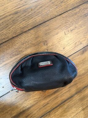 Fossil Black Leather Coin Pouch with Red Trim